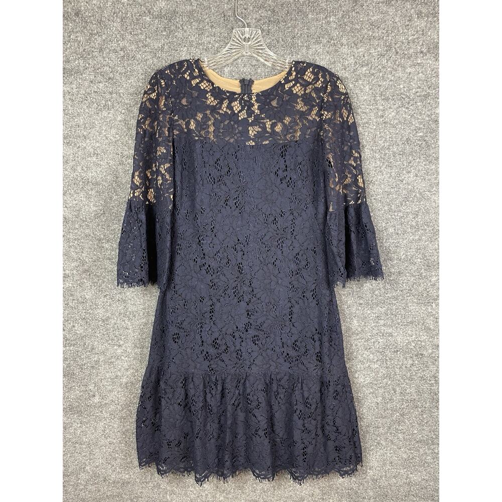 Lauren Ralph Lauren Navy Lace Sequin Cocktail Dress Bell Sleeves Size 2 $165